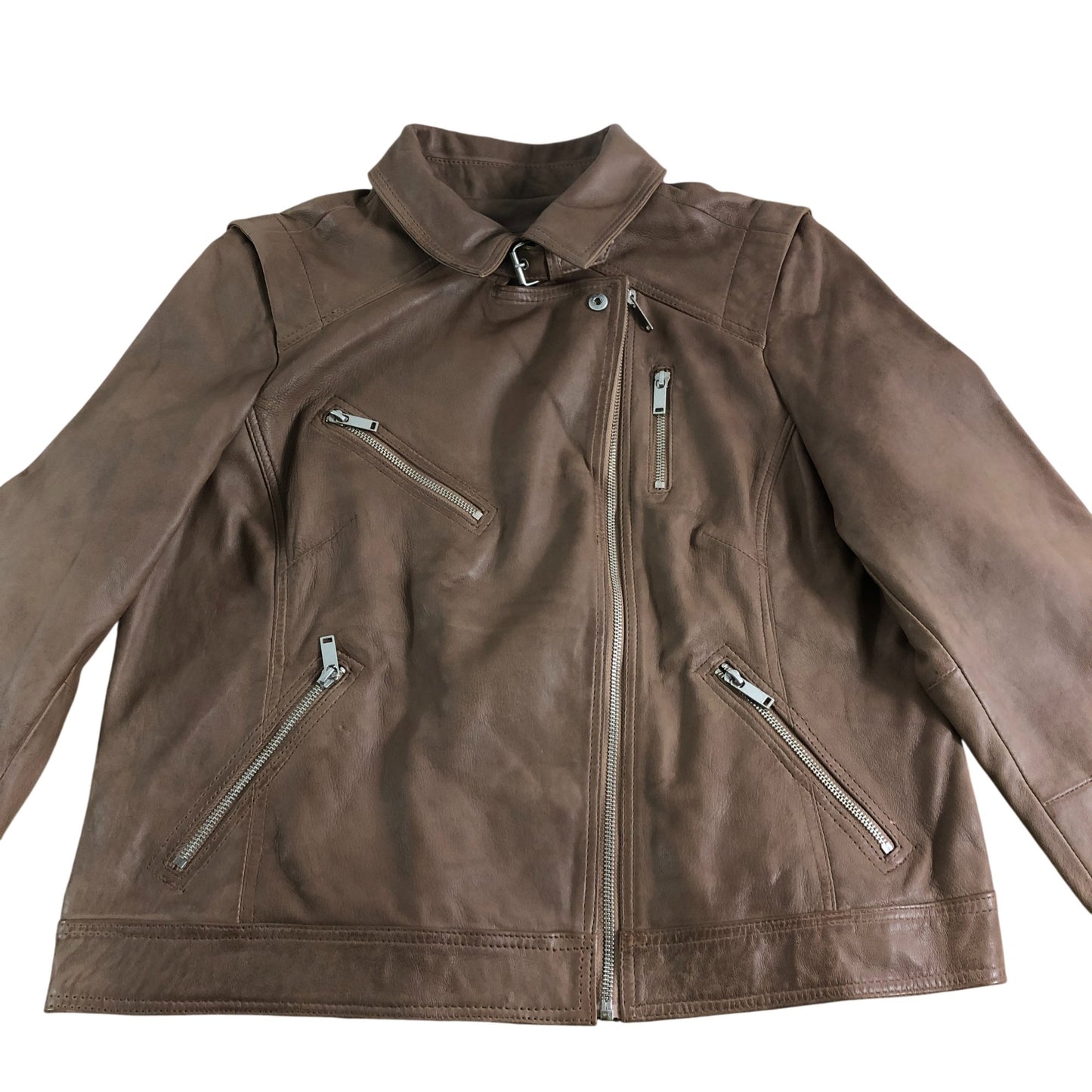 Branded Tan Brown Leather Biker Jacket UK18