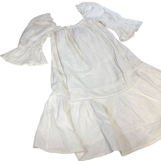 River Island Puff Sleeve Mini Dress Size UK8 Women's White Cotton Flowy Fashion