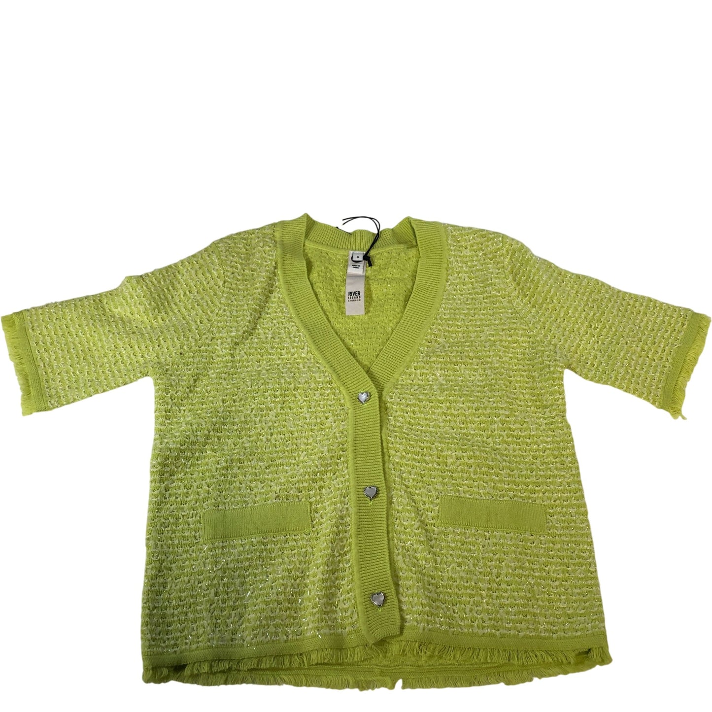 River Island Size 6 Women's Lemon Green Short Sleeve Button Cardigan