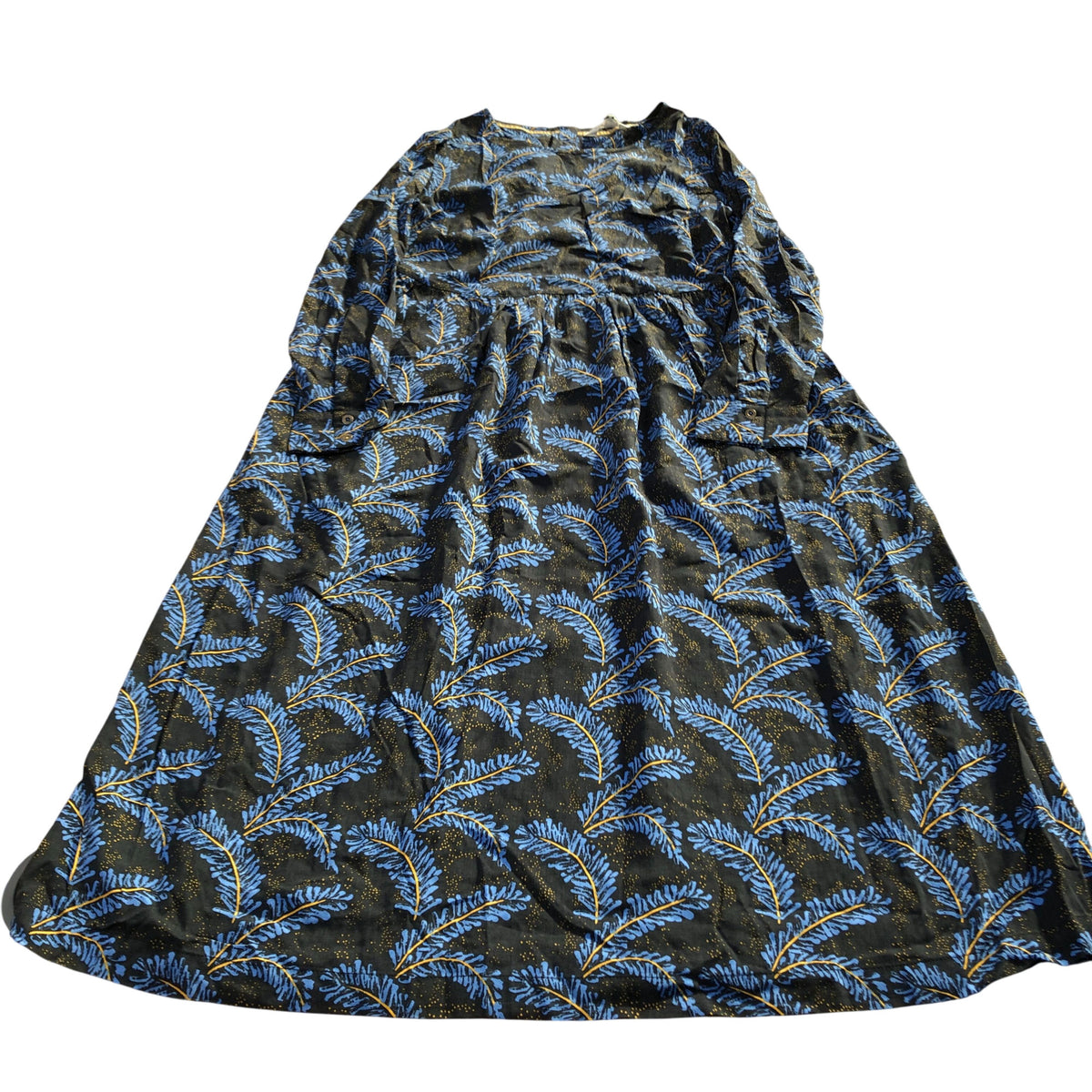 Floral Long Sleeve Viscose Dress UK8 Women's Black Blue Pattern
