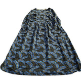 Floral Long Sleeve Viscose Dress UK8 Women's Black Blue Pattern