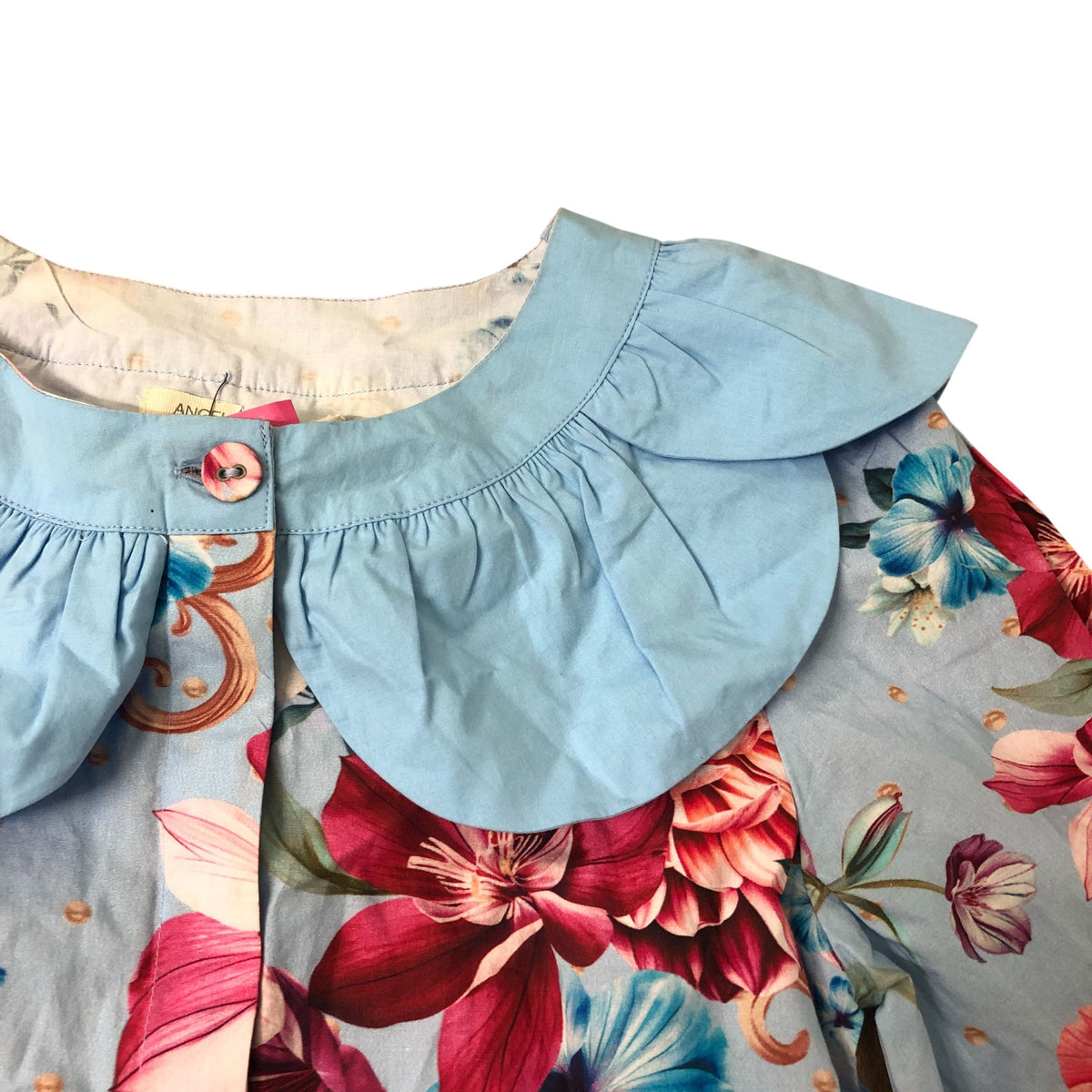 Floral Blouse 10Y Girls Long Sleeve Blue Cotton Floral Design
