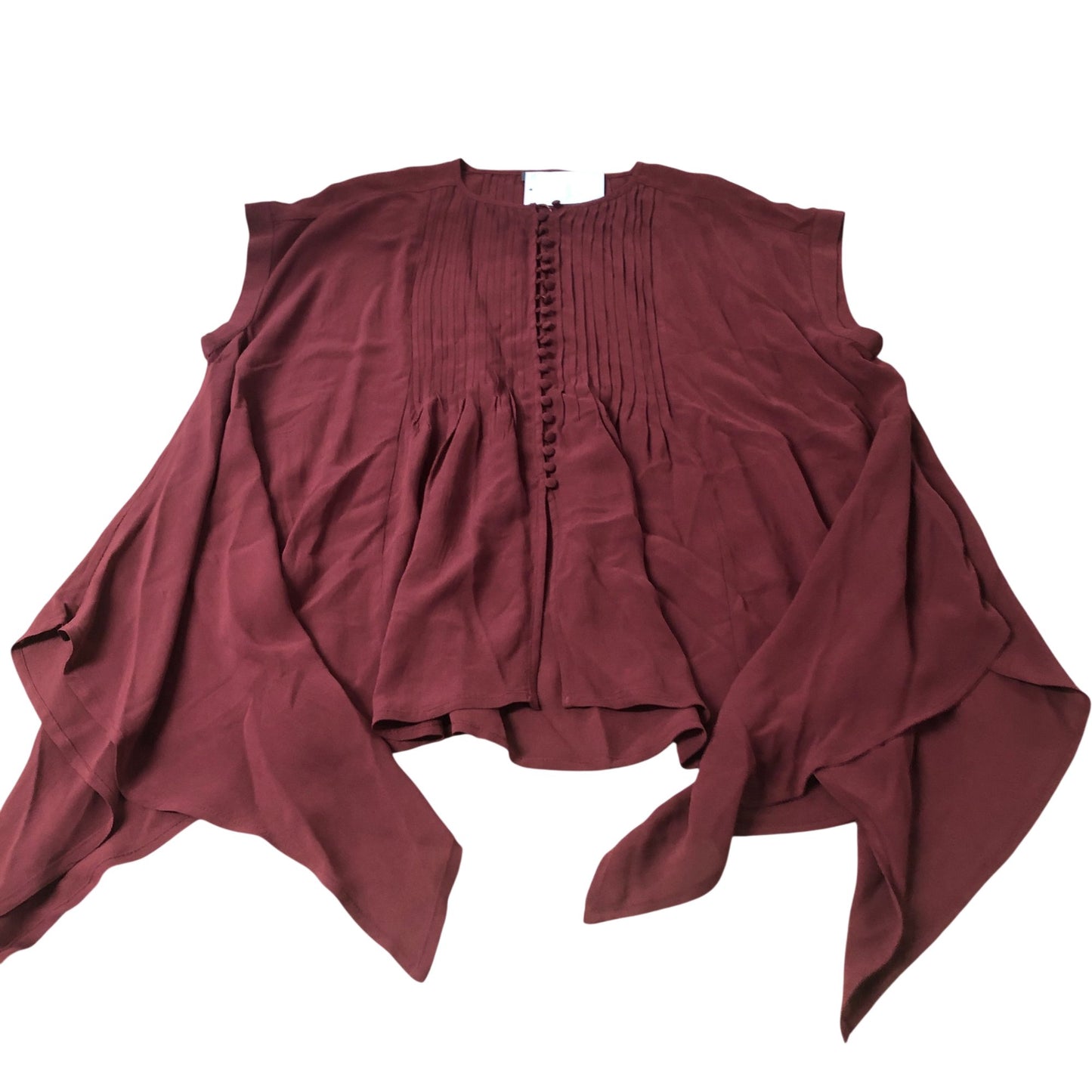 Blouse Women Sleeveless Button Detail Pleated Design Burgundy XL