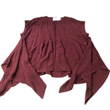 Blouse Women Sleeveless Button Detail Pleated Design Burgundy Medium