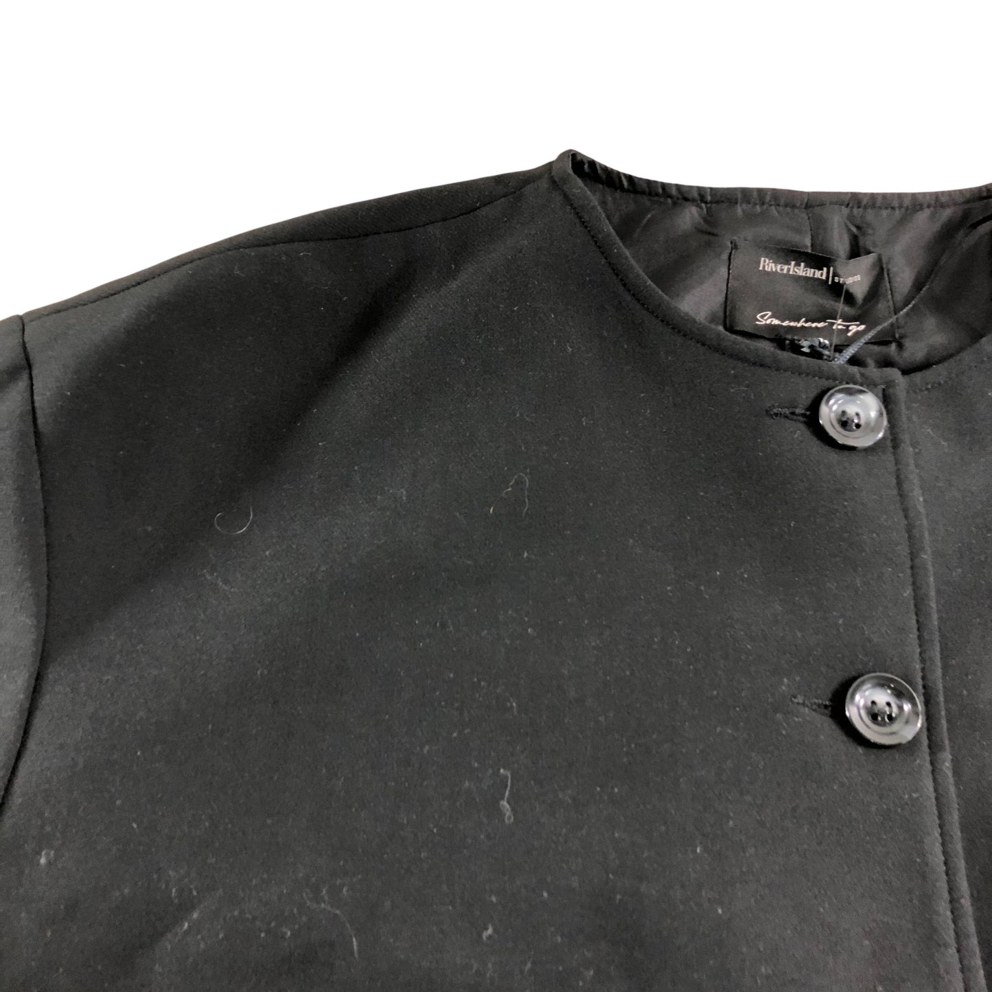 River Island Cropped Jacket UK16 Women's Black Button Detail Pockets