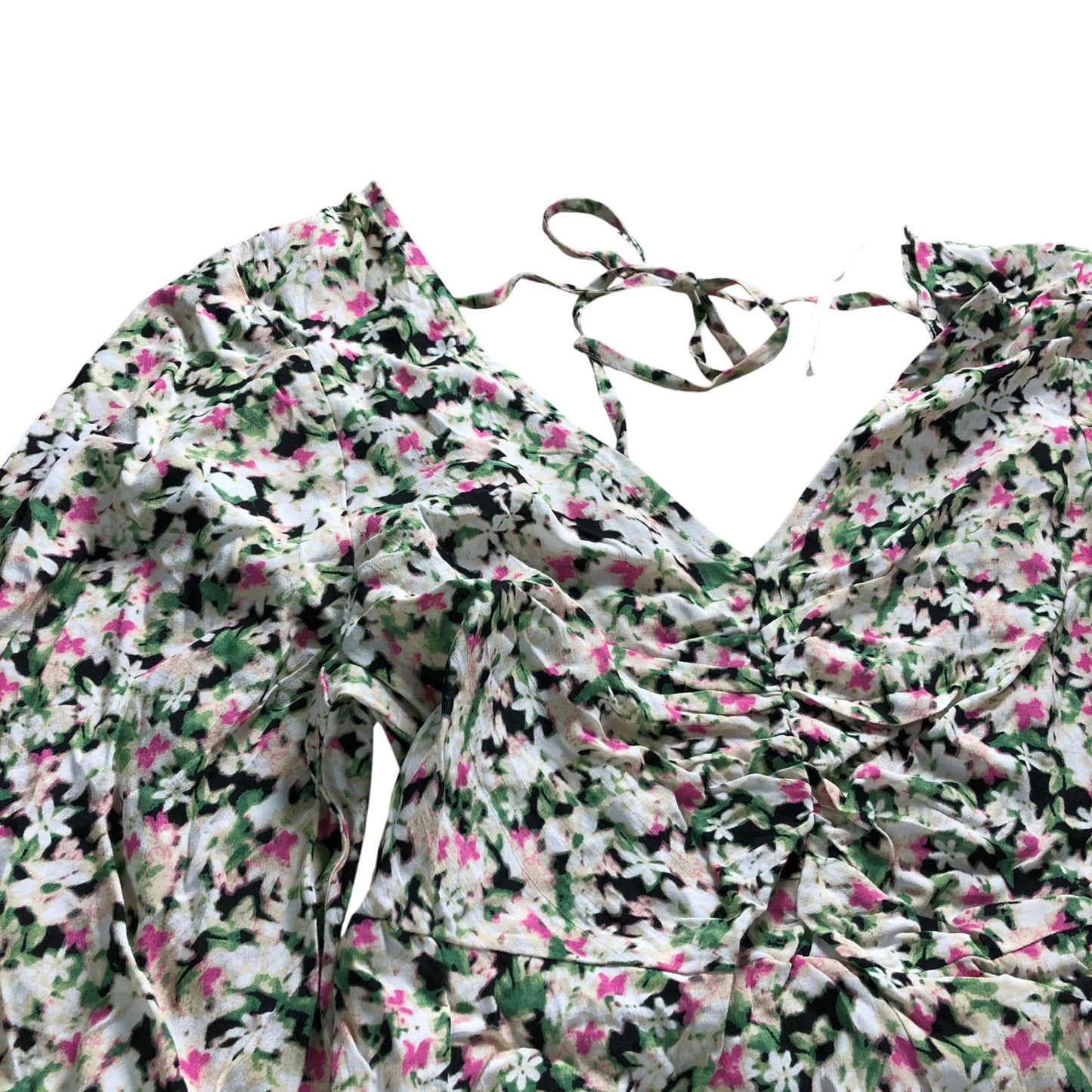 River Island Floral Dress UK10 Women's Long Sleeve V Neck Summer Style