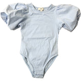 River Island Girls Blue Puff Sleeve Bodysuit Size 5-6 Years Stretchy Cotton