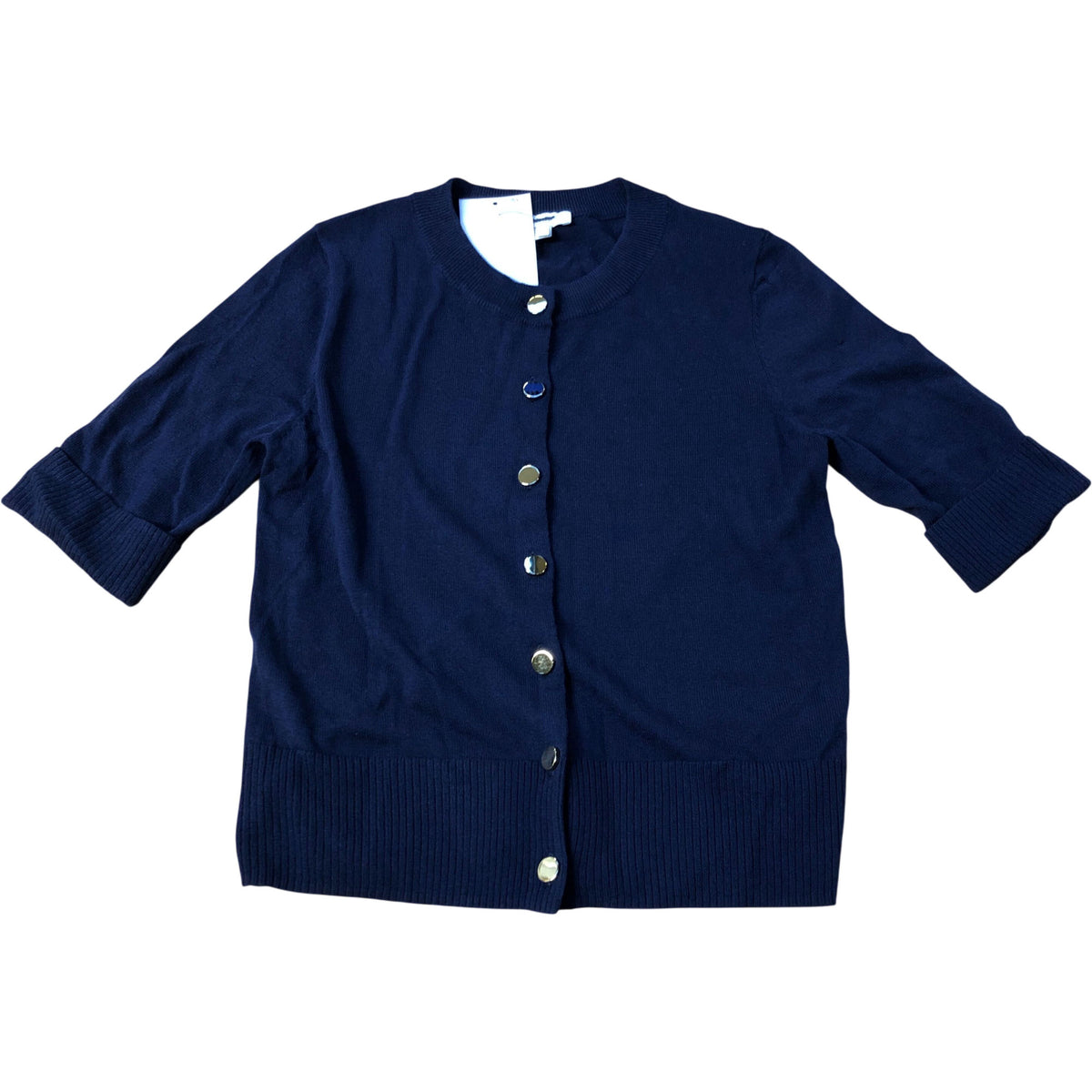 Navy Blue Short Sleeve Button Up Knit Cardigan Size XS