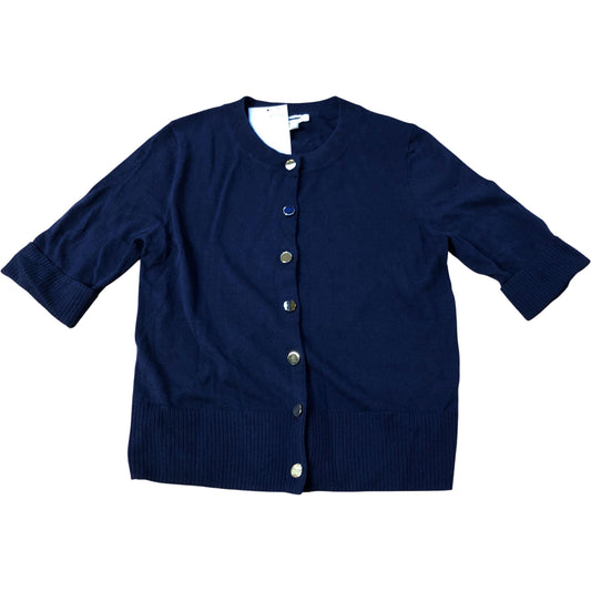 Navy Blue Short Sleeve Button Up Knit Cardigan Size XS