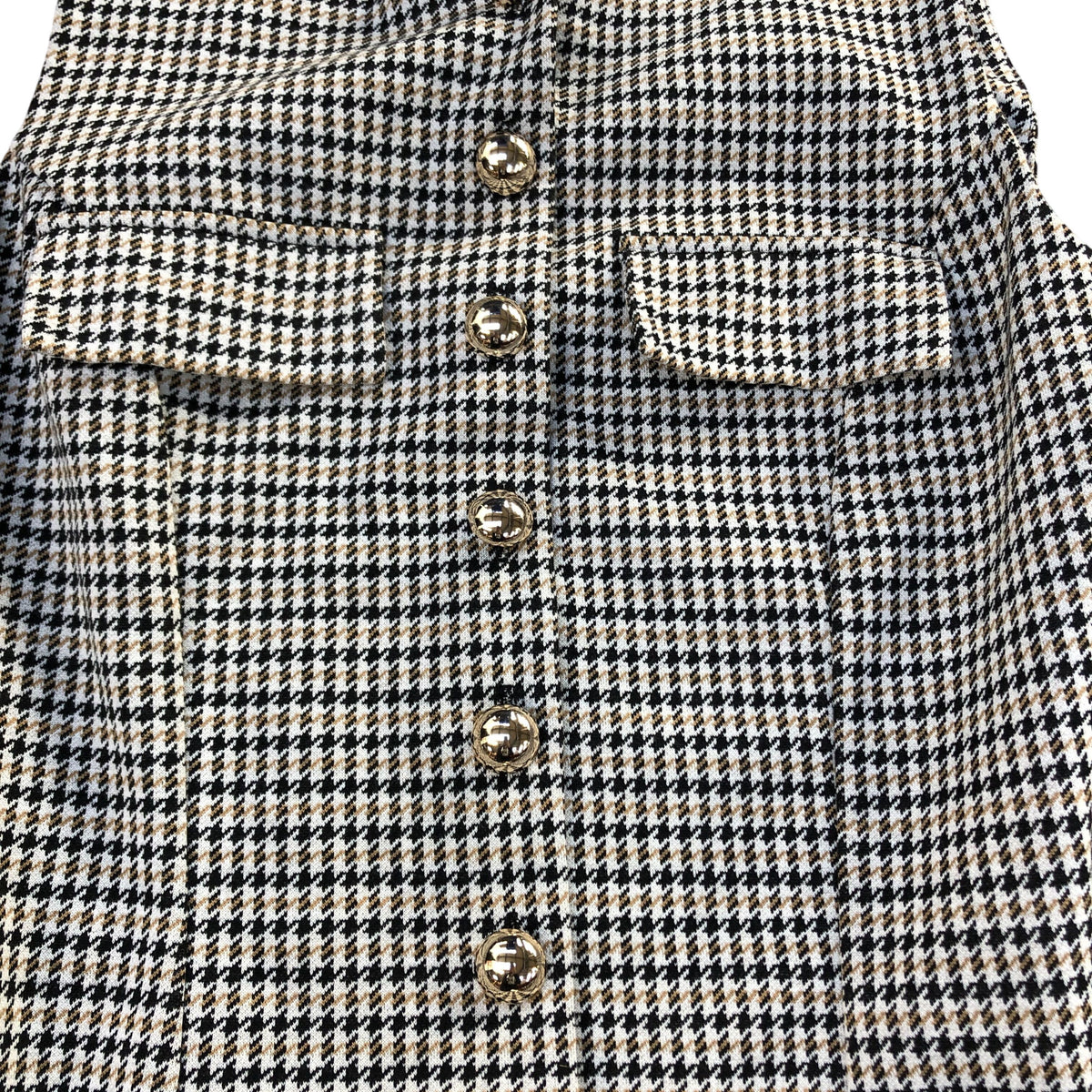 Checked Dress UK8 Women's Sleeveless Pleated Button Front Casual Style