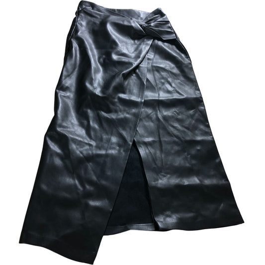 River Island Women's Black Faux Leather Midi Skirt UK6 Stylish Wrap Design