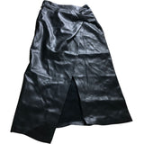 River Island Women's Black Faux Leather Midi Skirt UK6 Stylish Wrap Design