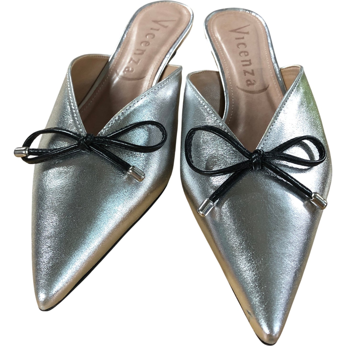 Vicenza Maeve Bow Mules UK5 Women's Silver Pointed Toe Heels