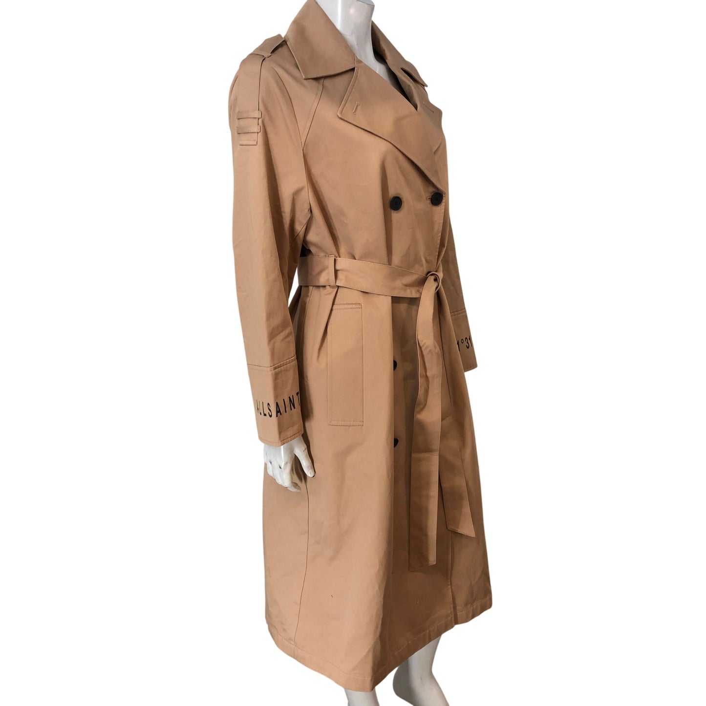 All Saints Trench Coat Women's Size M Beige Cotton Blend Double Breasted