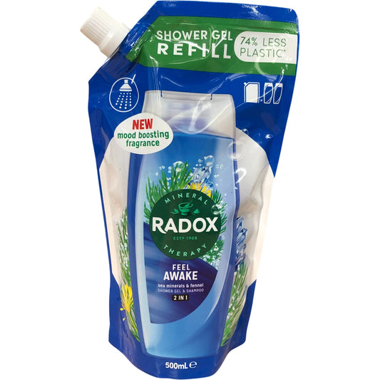 Radox Feel Awake Shower Gel Refill 500ml New Mood Boosting Fragrance 2 In 1