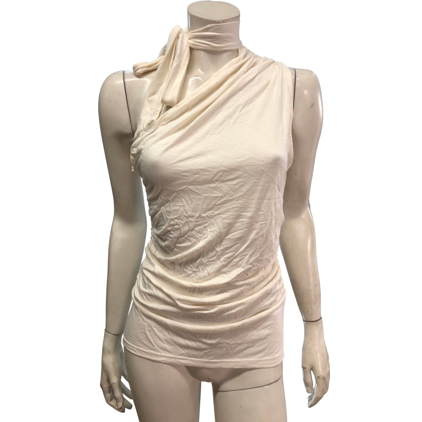 River Island Cream One Shoulder Top Women's Sleeveless Ruched Style Size Large