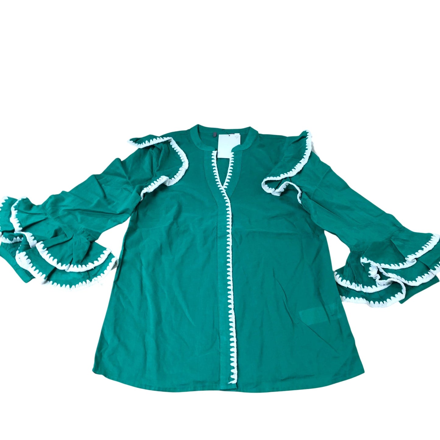 Branded Green Cotton Blouse Women's Frilled Sleeve Casual Top Size UK6