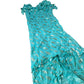 Dress Women's Ruffled V Neck Teal With Gold Foil Detailing UK14