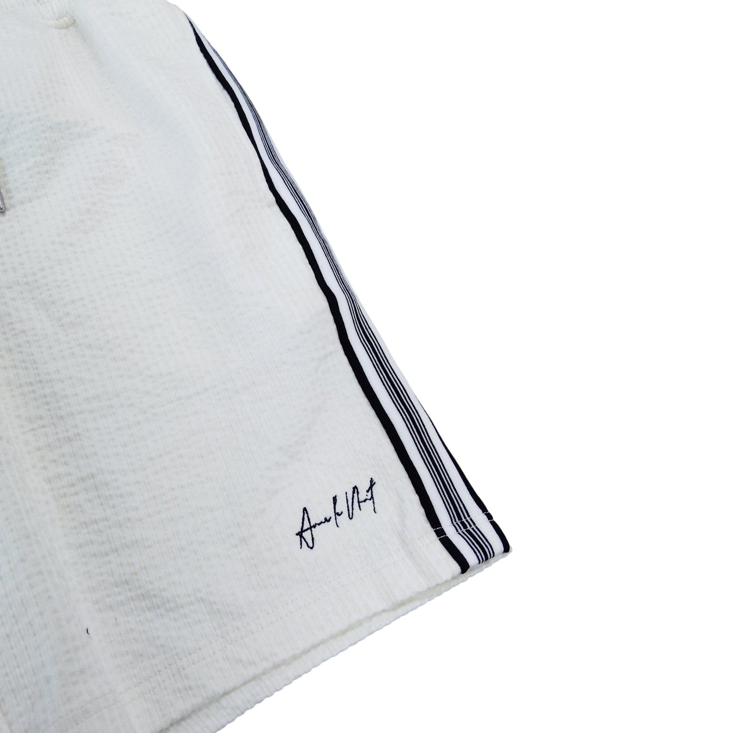 White Sports Shorts XXS Men's Comfort Fit Waffle Pattern Drawstring Side Stripe