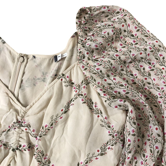 Floral Print Maxi Dress Size 16 Women's Long Sleeve Tiered Cream Cotton