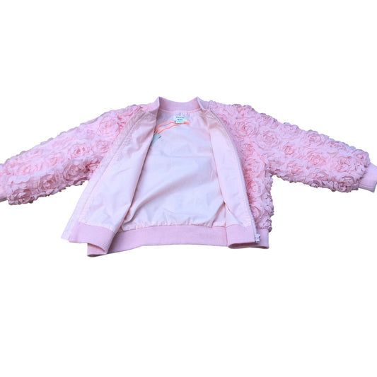 River Island Girls Floral Bomber Jacket Pink Zip Up Outerwear Size 2-3 Years