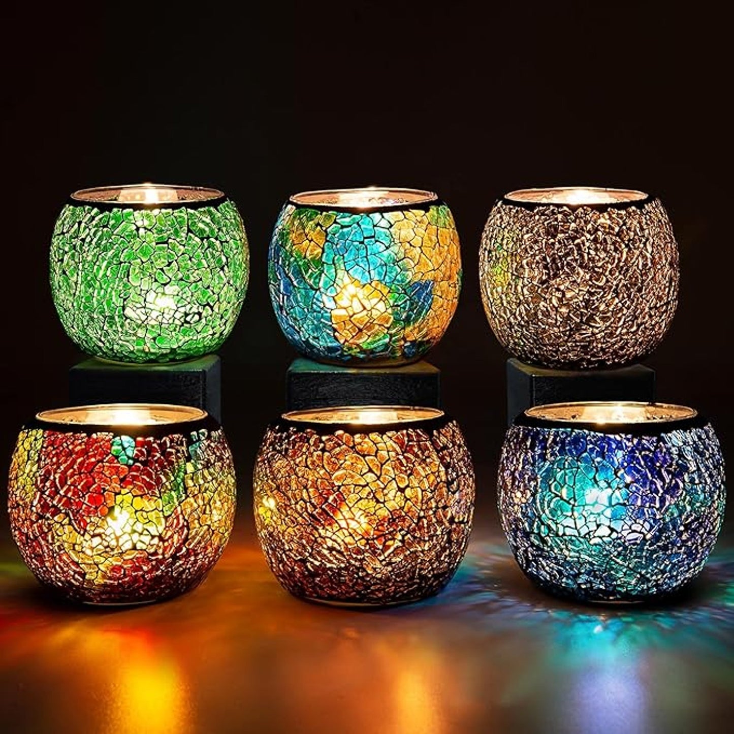 LARCENCIEL Set Of 6 Decorative Candle Holders Colourful Glass Collection