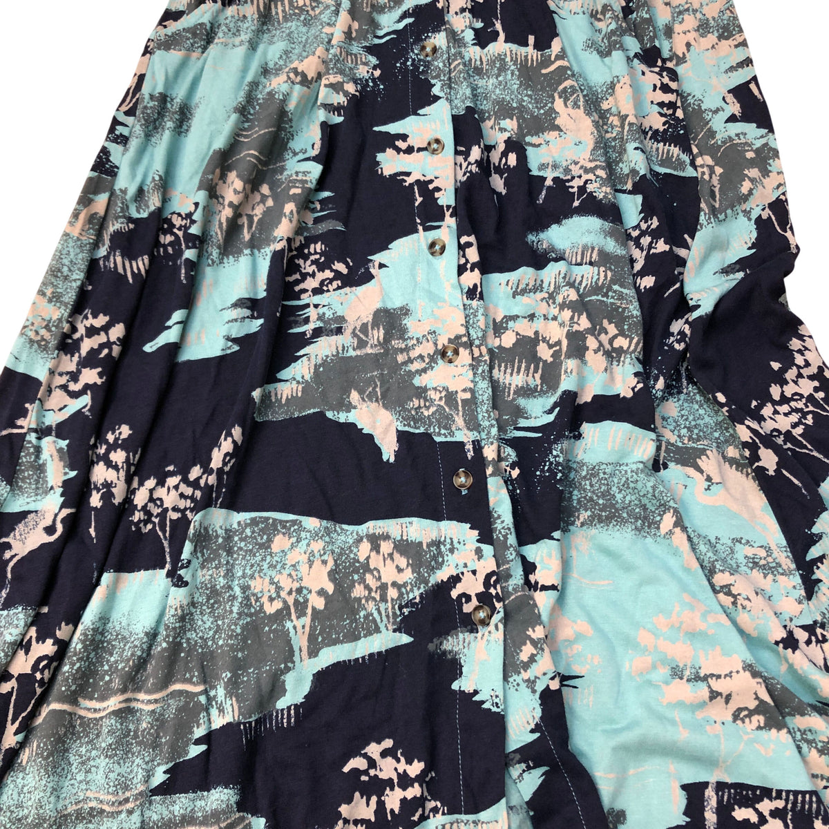 Maxi Dress Size UK10 Women's Floral Long Sleeve Button Front Blue
