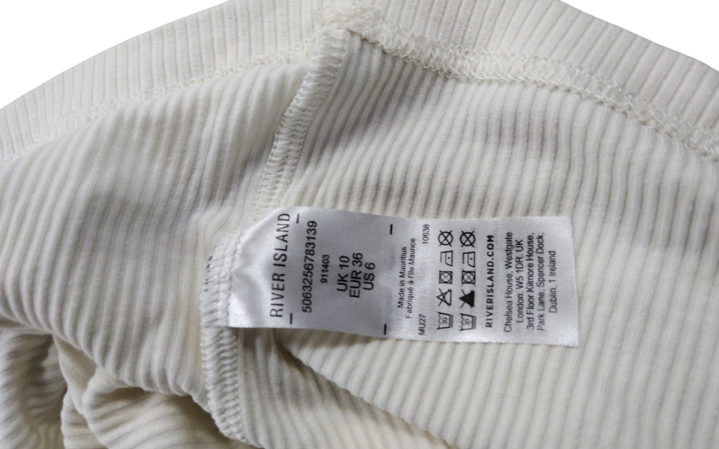 River Island Women's Ribbed High Neck Sleeveless Top UK10 Cream Casual Style