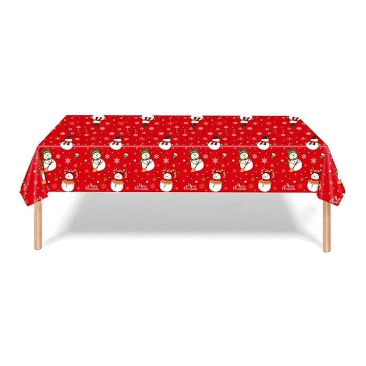 Christmas Plastic Party Tablecloth Red Snowman 54x108 Inch