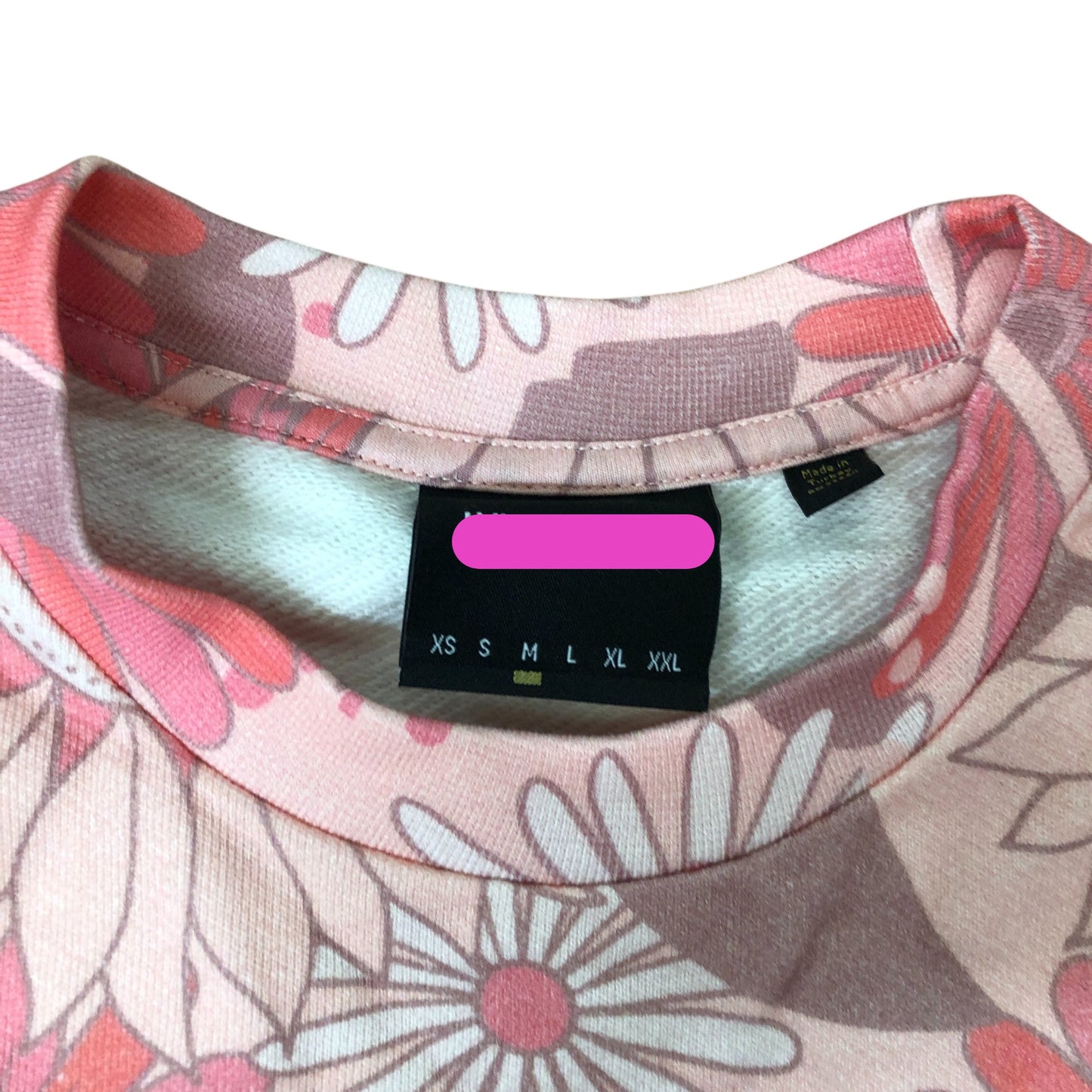 Pink Floral Design Sweatshirt M Men's Casual Crew Neck Long Sleeve