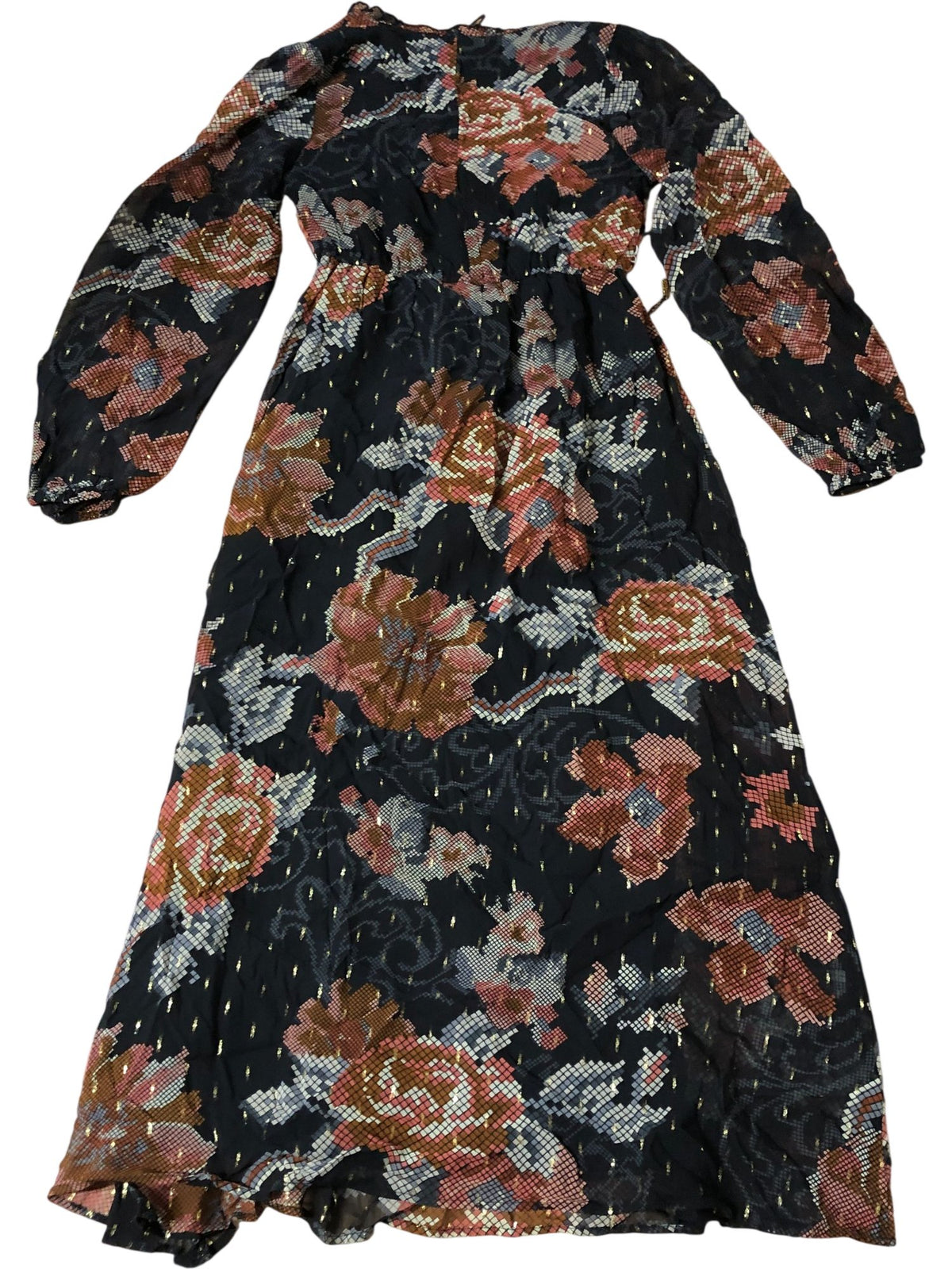 River Island Floral Maxi Dress Women's Long Sleeve Black Embroidered Style - 8