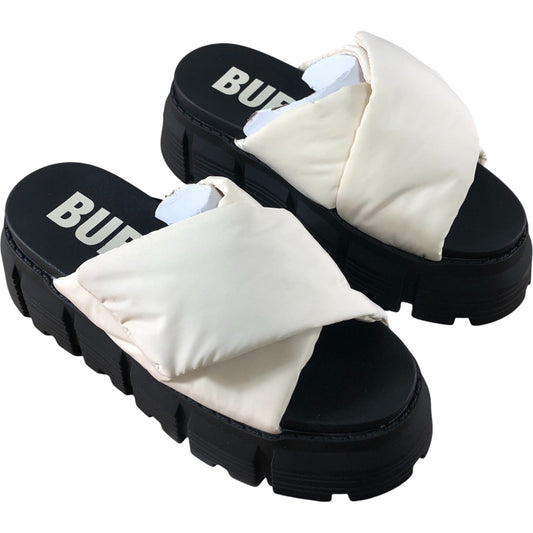 Buffalo Ava Velcross UK4 Women's Vegan Nylon Offwhite Slide Sandals