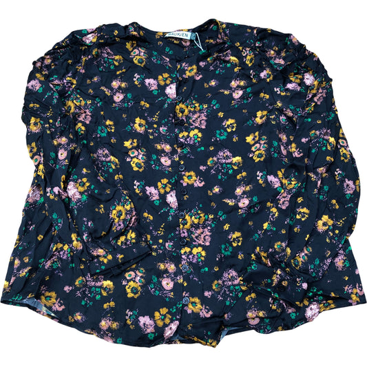 Baukjen Meadow Satin Printed Blouse Black Vintage Floral Size 14