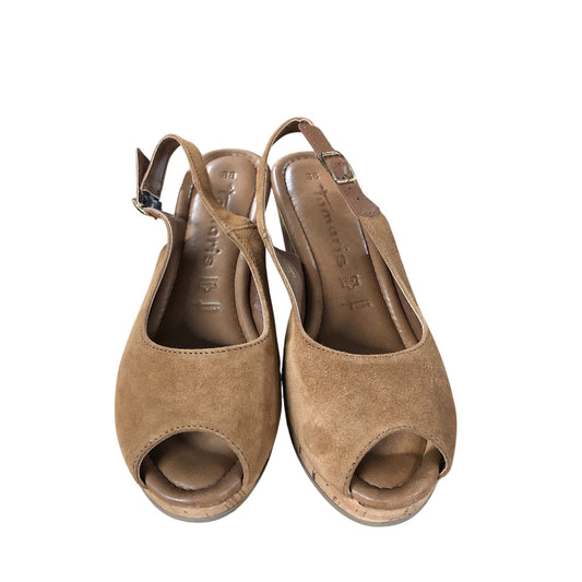 Tamaris Slingback Sandals UK5 Women's Cork Wedge Heels Open Toe Cognac