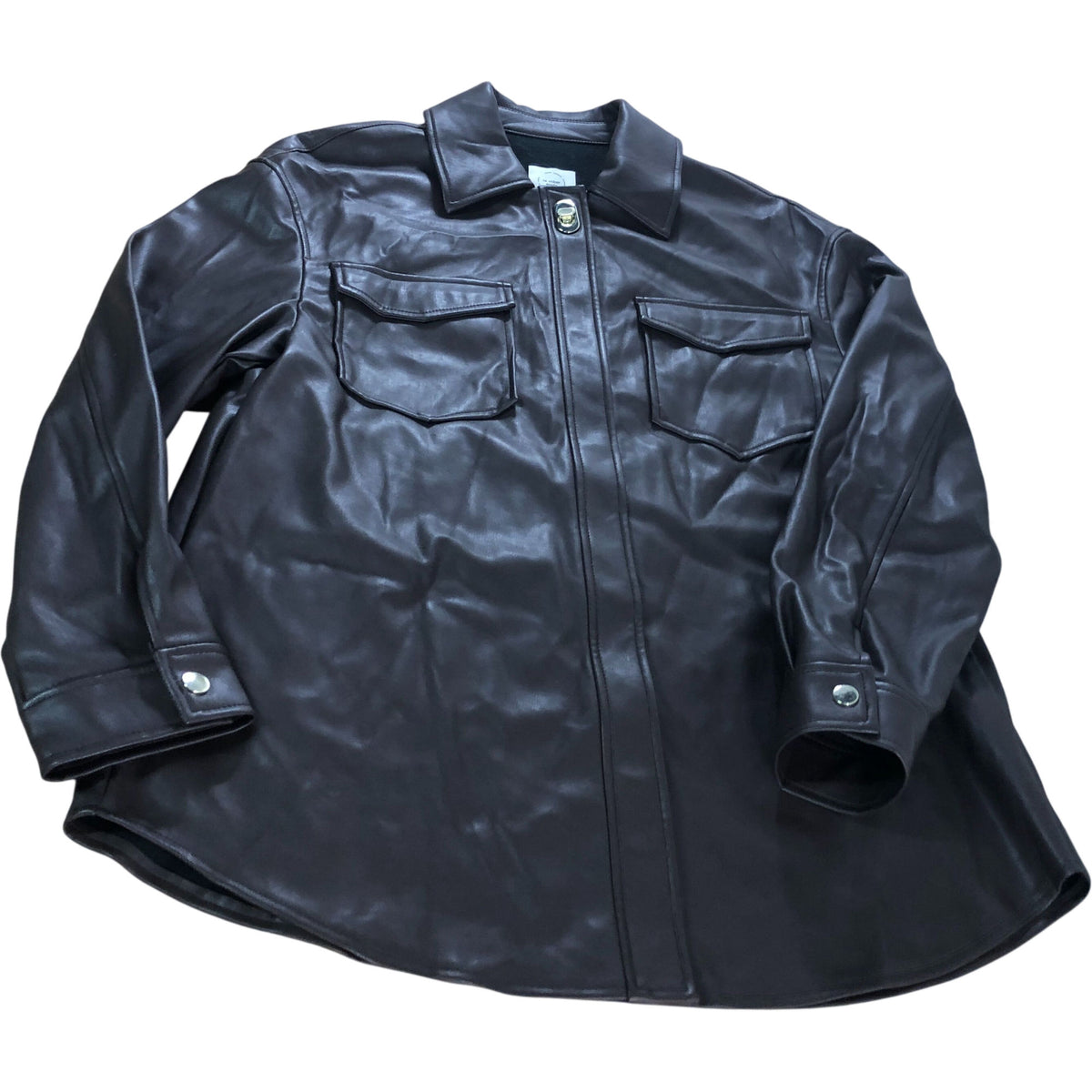 River Island Brown Faux Leather Shirt Jacket UK12 Women's