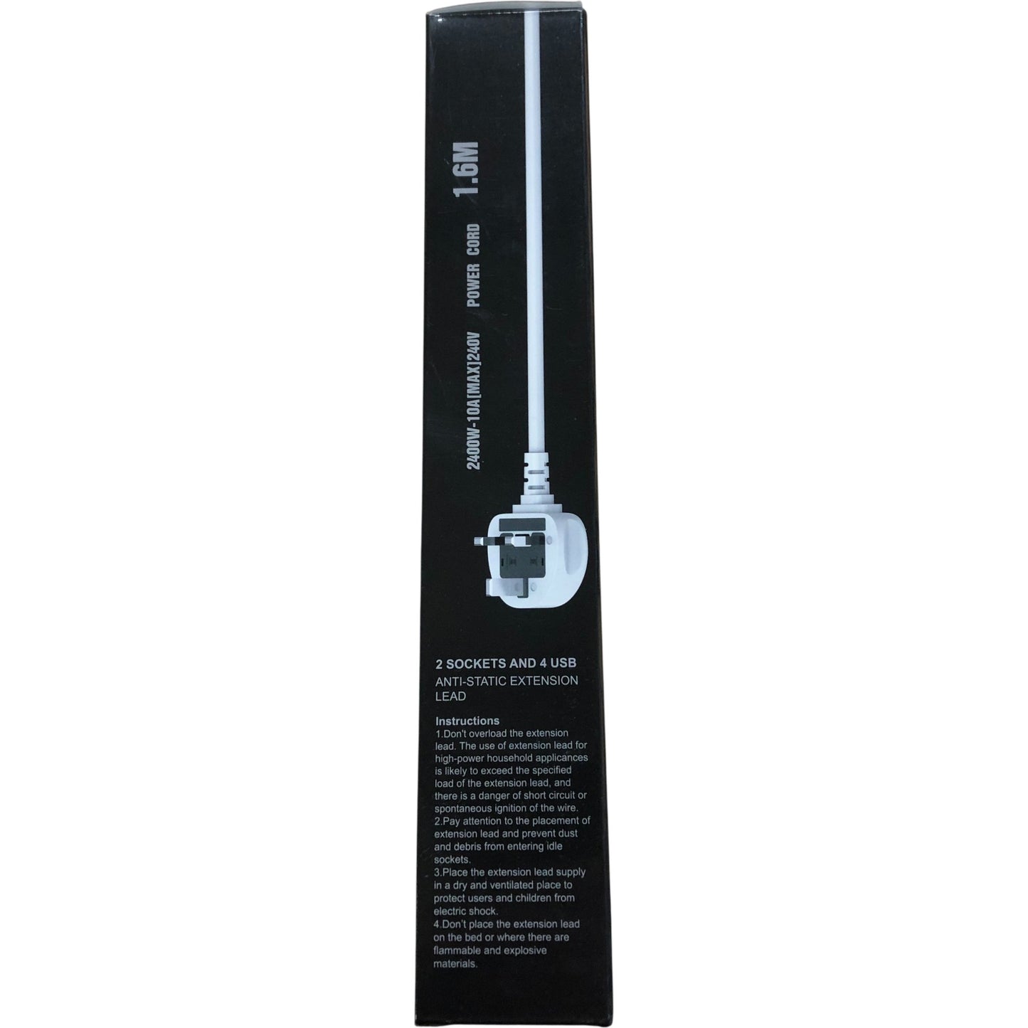 Wislead 2K4U Extension Lead with 4 USB Ports Anti-Static 2400W Power Supply