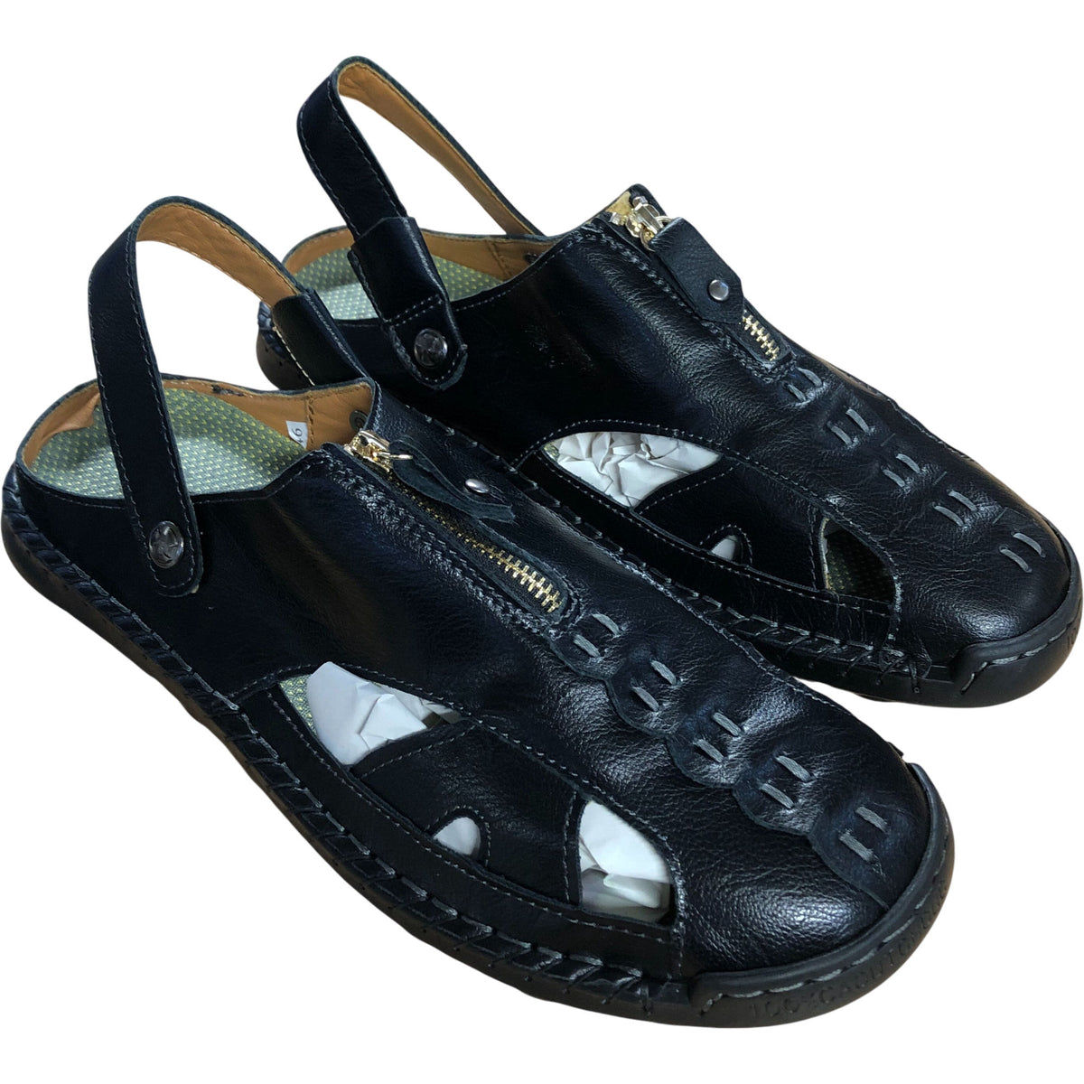 Stylish Black Sandals With Zip Detail Men's Comfortable Footwear UK11