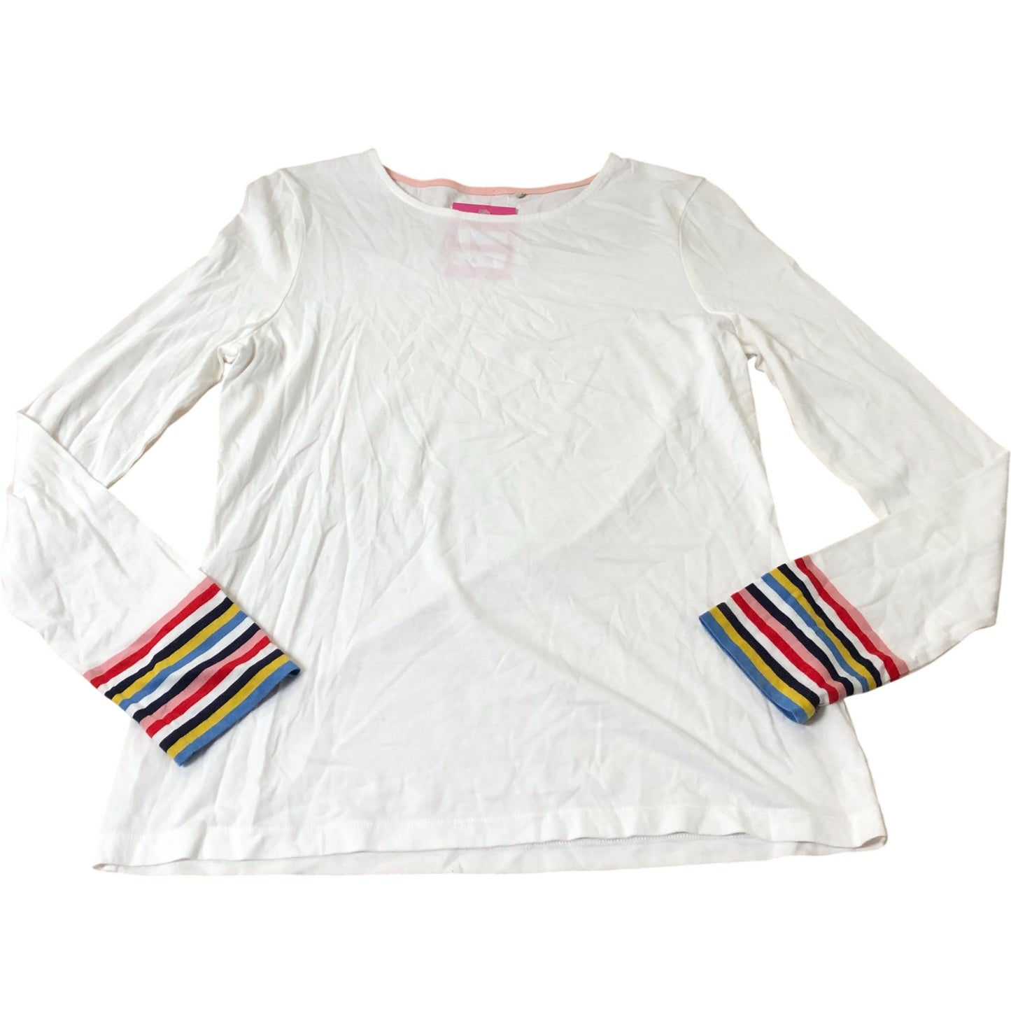 White Stripe Cuff Long Sleeve Top - Size 10