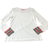 White Stripe Cuff Long Sleeve Top - Size 10