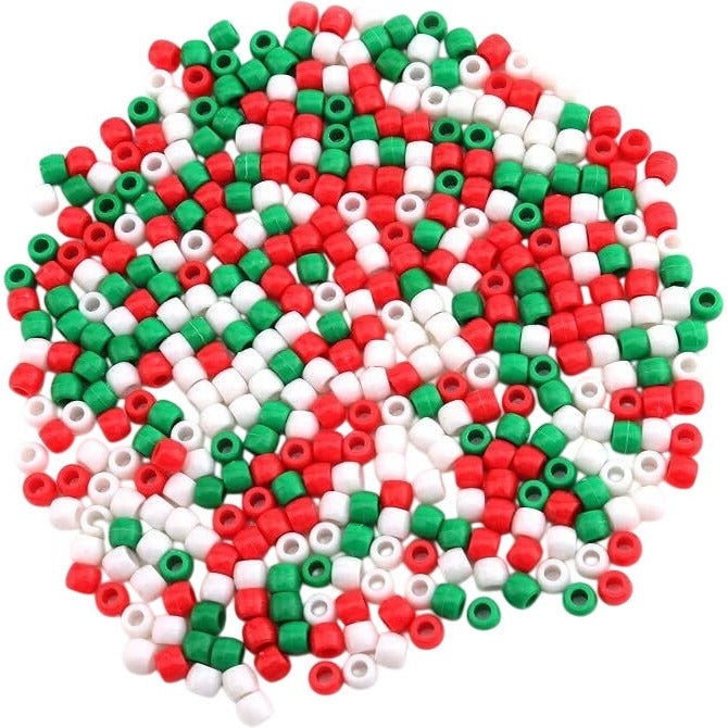 1000Pcs Plastic Round Pony Beads Christmas Red Green White Crafting