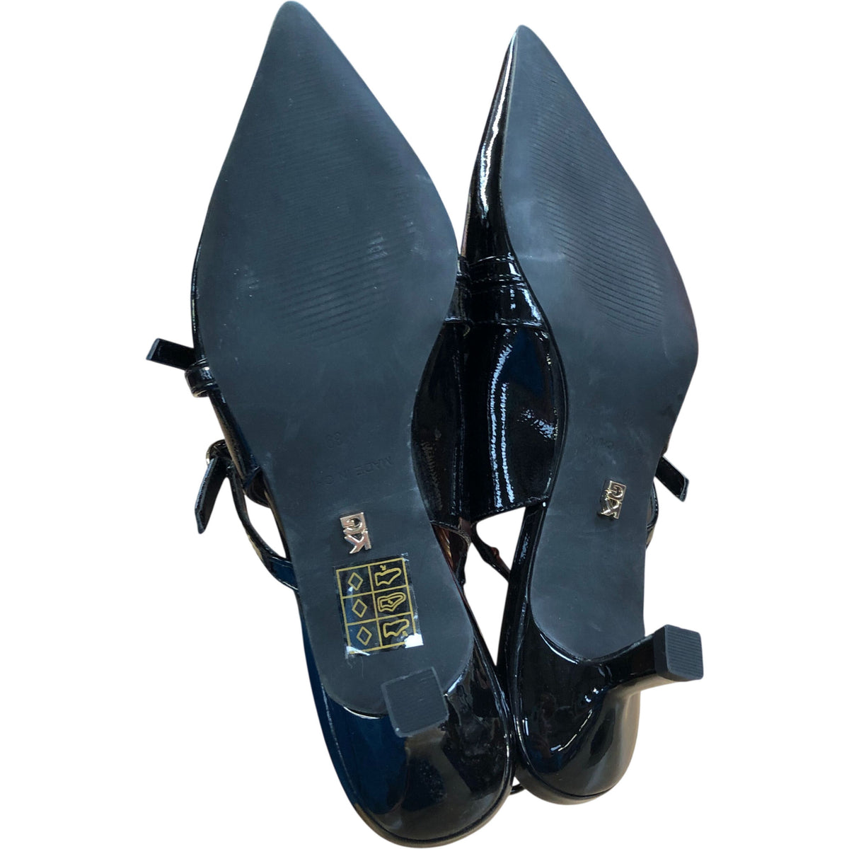 Pointed Toe Slingback Heels Black Faux Patent Leather Size 6