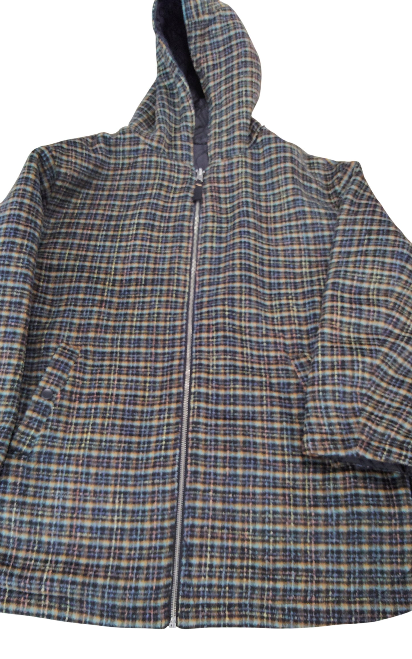 River Island Reversible Coat Size 14 Women's Quilted Outerwear Black Checked