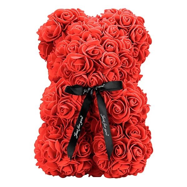 Rose Teddy Bear Gift Box Red Artificial Flowers Perfect For Gifting 9" Tall