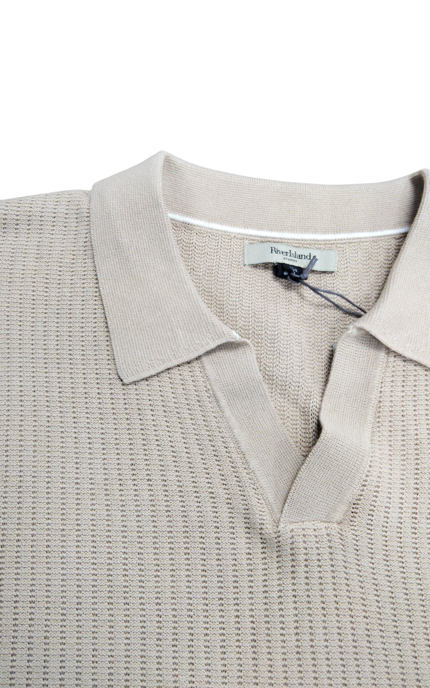 River Island Men’s XL Beige Polo Short Sleeve Collar Soft Knit Top