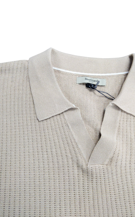 River Island Men’s XL Beige Polo Short Sleeve Collar Soft Knit Top