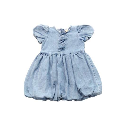 River Island Denim Baby Dress Size 3-4 Year Months Girls Puff Sleeve Lightweight