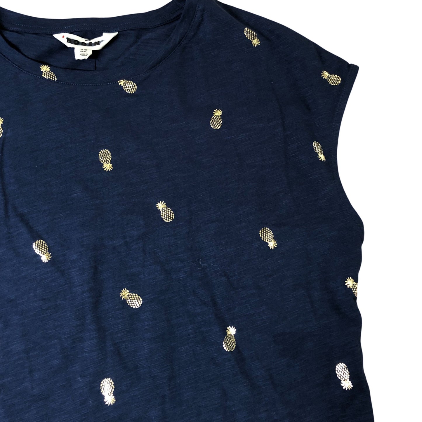 Pineapple Print Dress UK12 Women's Casual Sleeveless Cotton Navy Blue