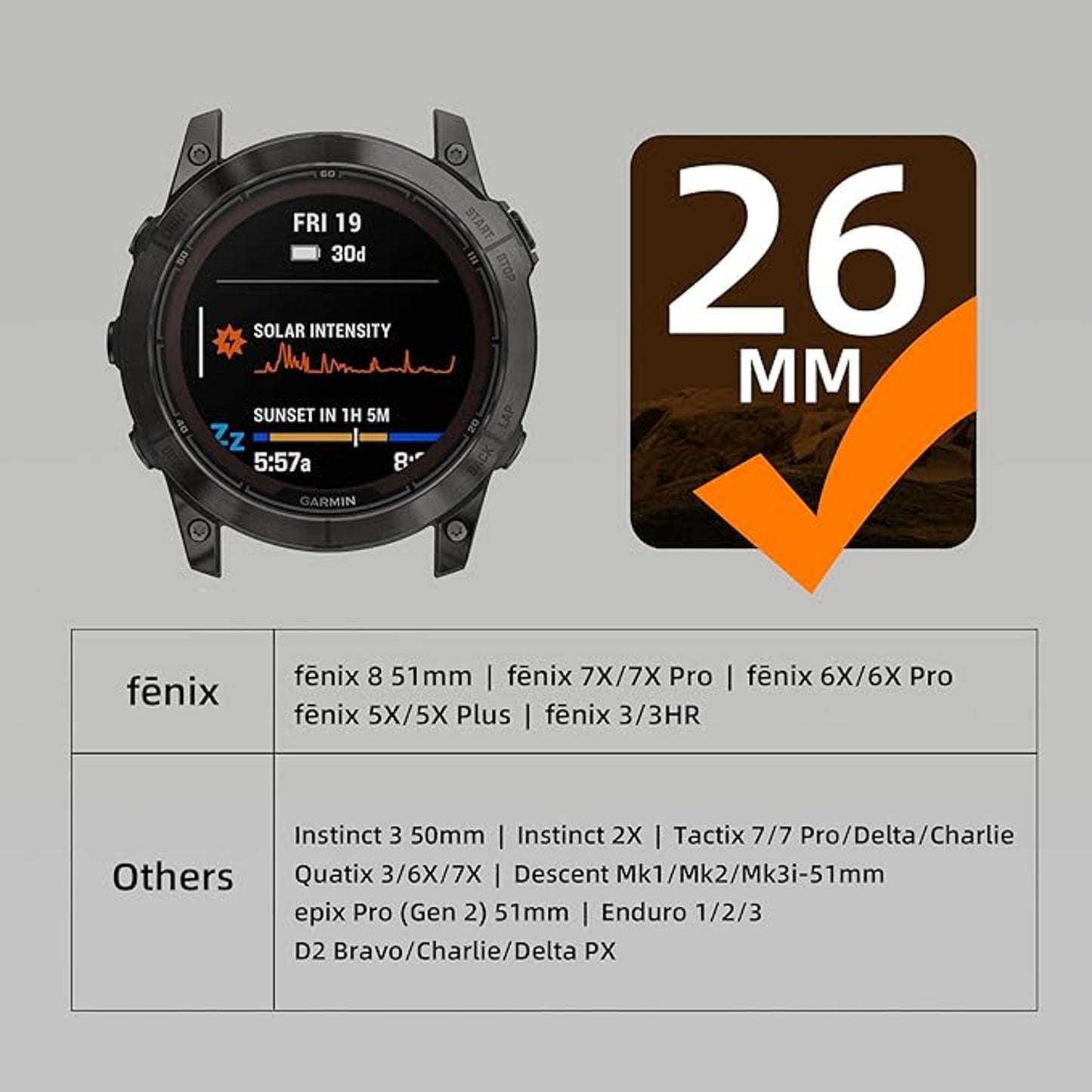 Bandletic Rugged Nylon Compatible with Garmin 26mm Orange