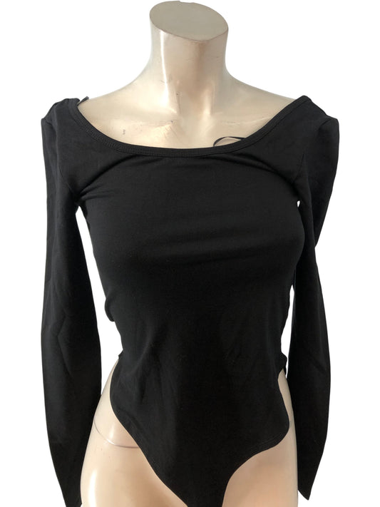 River Island Relaxed Bodysuit UK8 Women's Long Sleeve Black Cotton Blend