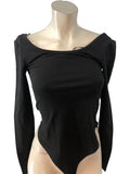River Island Relaxed Bodysuit UK8 Women's Long Sleeve Black Cotton Blend